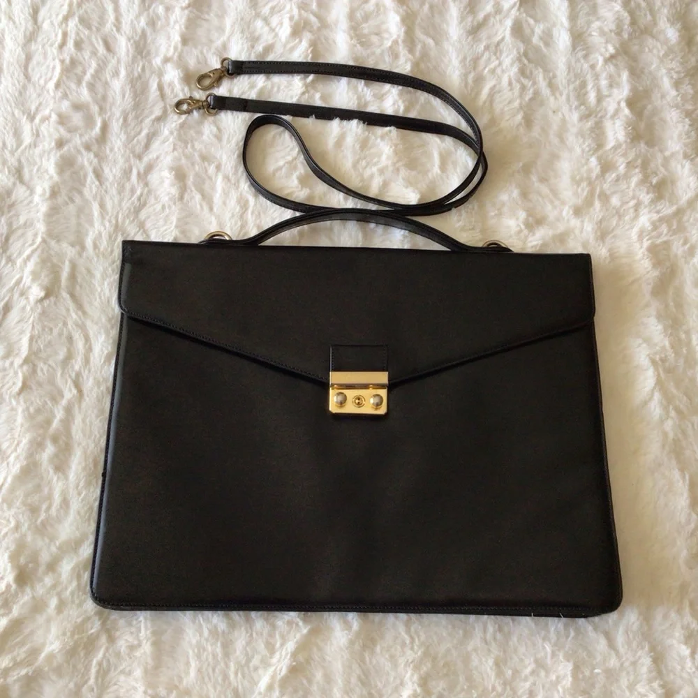 Harrods All Leather Attaché Briefcase Messenger Black